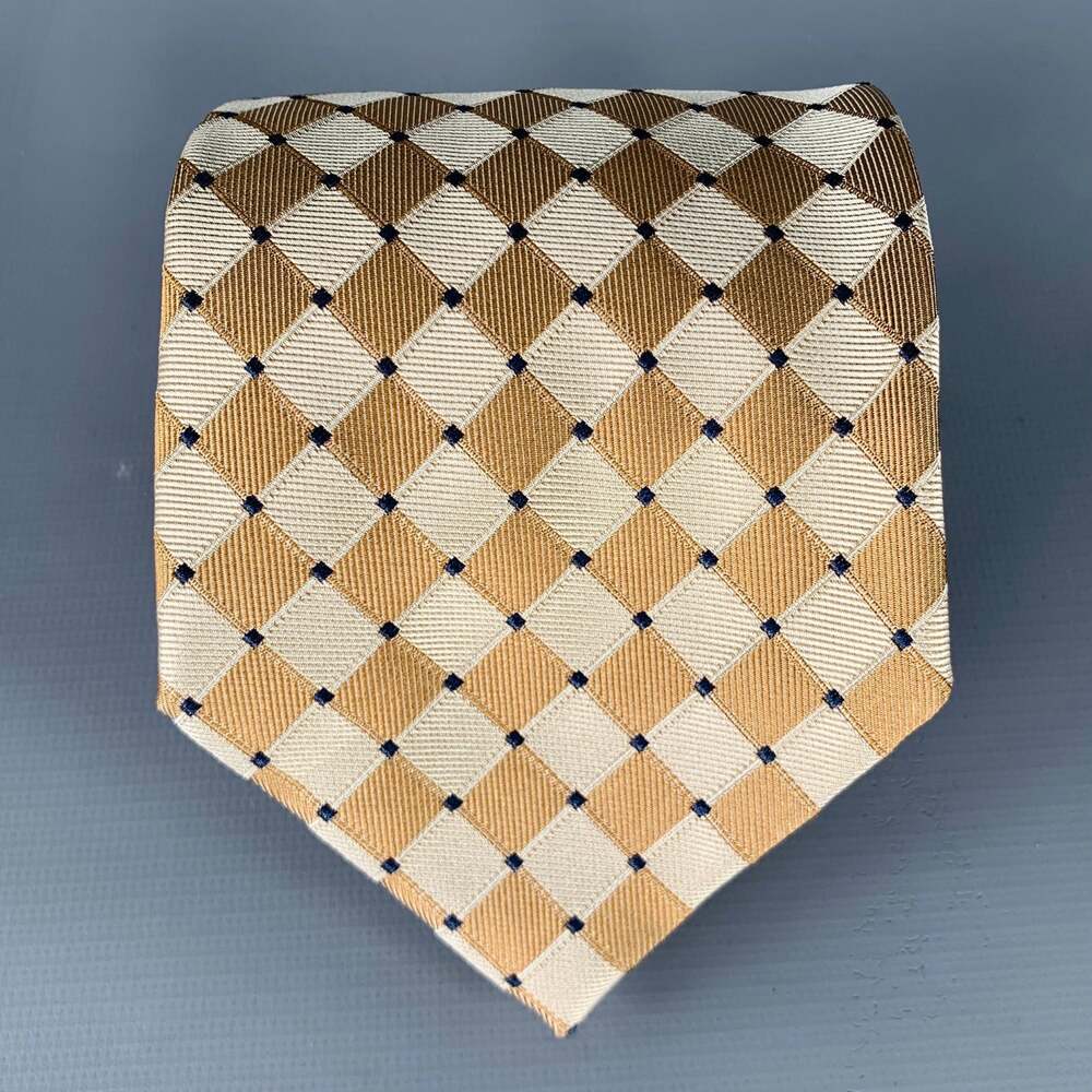 TASSIO Beige Cream Checkered Silk Tie